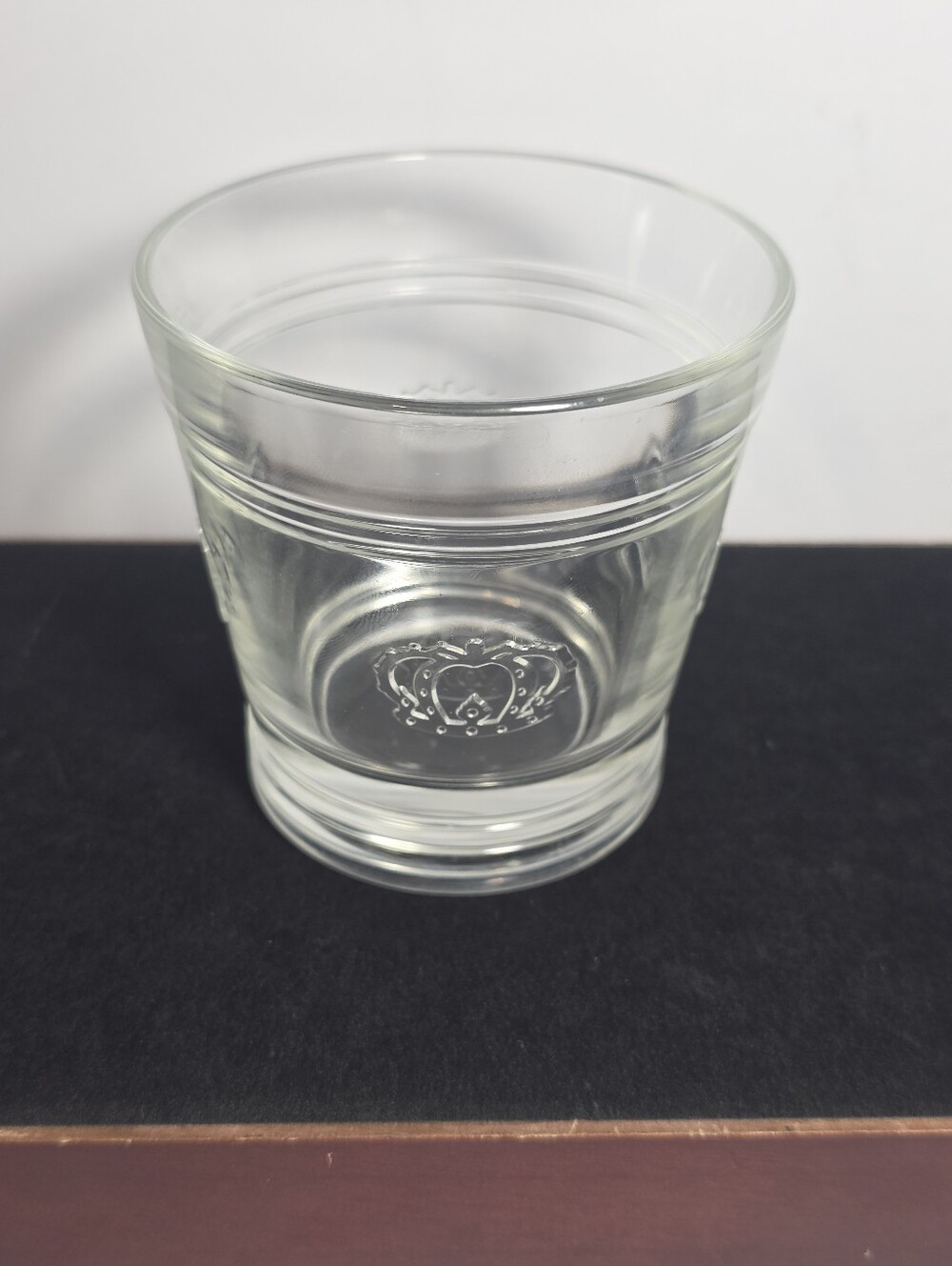 Crown Royal Vintage Embossed Logo Clear Glass Lowball Rocks Tumbler Barware 3.5
